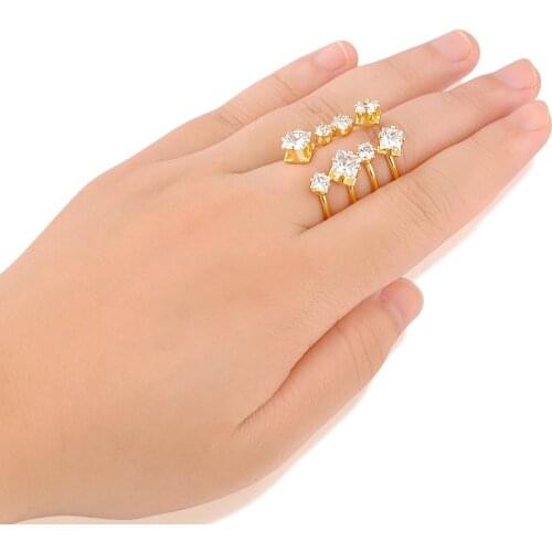 Mytys Free Size Yellow Gold Crystal Open Cuff Rings For Women Fashion Statement Ring R989