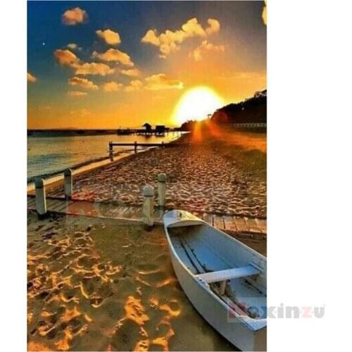 Kexinzu Full 5D DIY Square/Round Drill Diamond Painting "Seaside boat" 3d Diamond Embroidery Cross Stitch Decor Gift Ke06