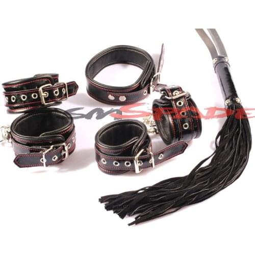 100% real leather cuffs sex toys handcuffing restraint kit adult sex product for couples hand cuffs leather whip sex game