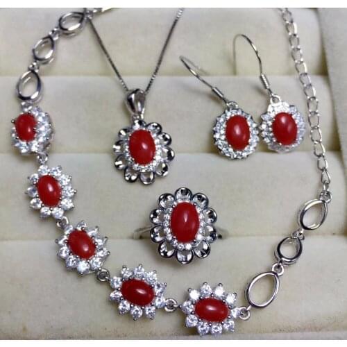 Natural red coral set, deep sea organics, red luck, 925 silver, special benefits