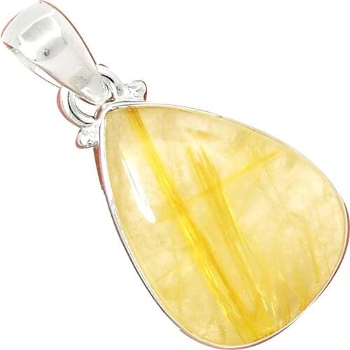 Nature Golden Rutile Pendant 925 Sterling Silver, 37 mm, MHBAP5305