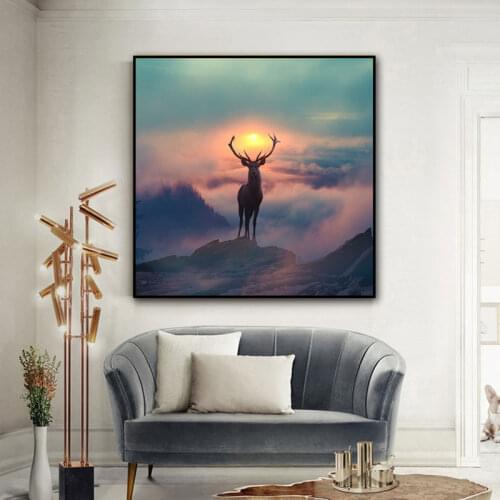 Nordic Style Forest Elf Deer Canvas Painting Animal Landscape Posters and Prints Wall Art Picture for Living Room Home Decor