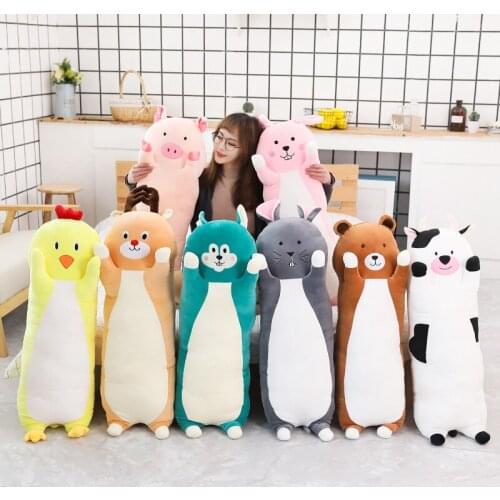 New Huggable Lovely Cartoon Animals Plush Toy Long Soft chick rabbit dog pig cow husky Pillow Sleeping Companion Bolster Toys