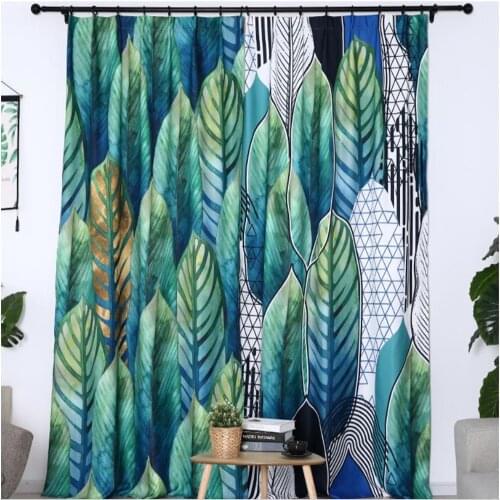 Customized finished curtain green plant small fresh bedroom background blackout curtain French Bay Window curtains