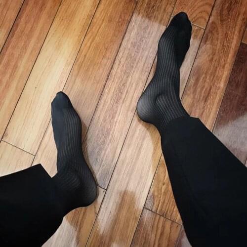 New Design Sexy Mens Socks Elastic Thin Summer Cool Cosplay Sheer Stocking Sock for Men