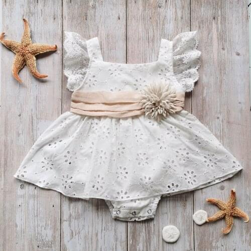 Newborn Infant Baby Girl Clothes 3D Flower Romper Dress Lace Sleeveless Square neck Jumpsuit Summer Outfits