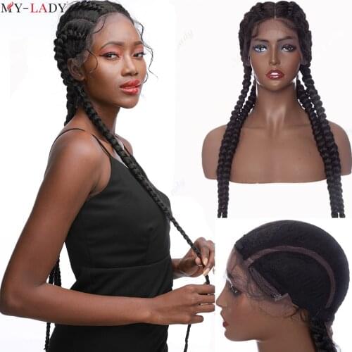 My-Lady 35'' Lace Frontal Braided Wigs Synthetic Lace Front Wig African American Style Afro Wigs Wholesale Box Braided Lace Wigs