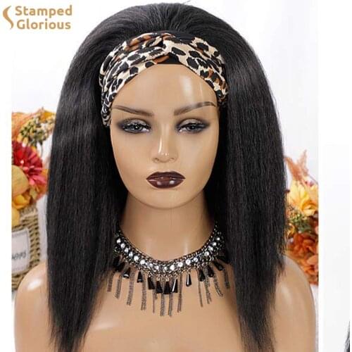 Lativ Synthetic Kinky Straight Black Headband Wigs for Women 14 Inch Synthetic Headband Wig Yaki Straight Hair