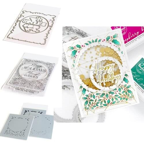 Happy Holiday Frame Stamps And Metal Cutting Dies Set Scrapbook Diary Decoration Flower New Arrival 2021 Stencil Embossing Big