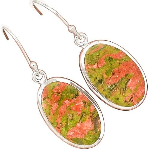 Lovegem Genuine UNAKITE EARRING 925 Sterling Silver,39 mm, AE1531