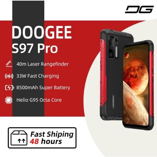 DOOGEE S97 Pro Rugged Mobile Phones 8500mAh 40m Laser Rangefinder 48MP QuadCamera Cellphone Helio G95 Octa Core 8GB+128GB NFC