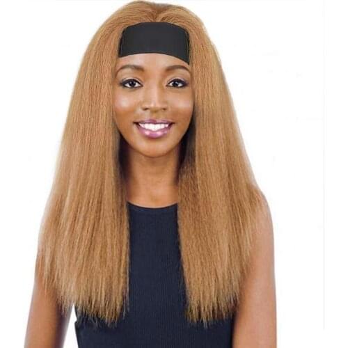 Kinky Straight Headband Wig Synthetic Glueless Half Wig With Head Band Brazilian Yaki Headband Wigs Ombre Blonde For Black Women
