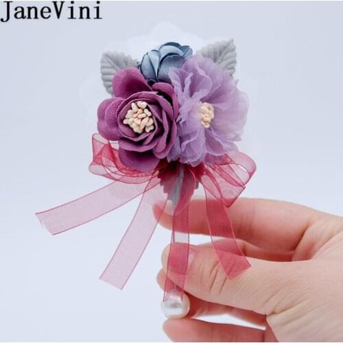 JaneVini Groom Wedding Corsage Artificial Flower Boutonniere Men Buttonhole Mens Brooch Flowers Bouttonniere Hombres Ramillete