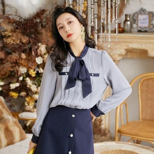 High Quality Women Long Sleeve Top Blouse New Fashion Korean Style Elegant Lady Shirt Original Design Bow Collar Spring Autumn