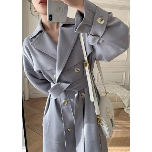 Womens Windbreaker Womens Middle Length Niche Design Splicing Simple Straight Tube British Style Coat