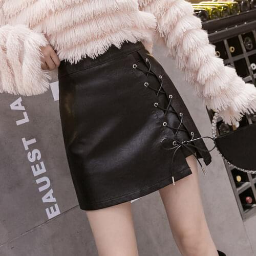 Women Leather Skirts Mini Sexy Rope