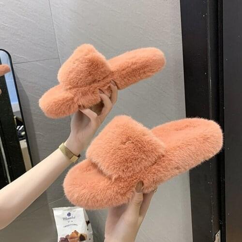 2020 Large Size New Womens Plush Slippers Winter Flat Indoor Womens Shoes Slippers Women womens shoes fur slippers MTX54