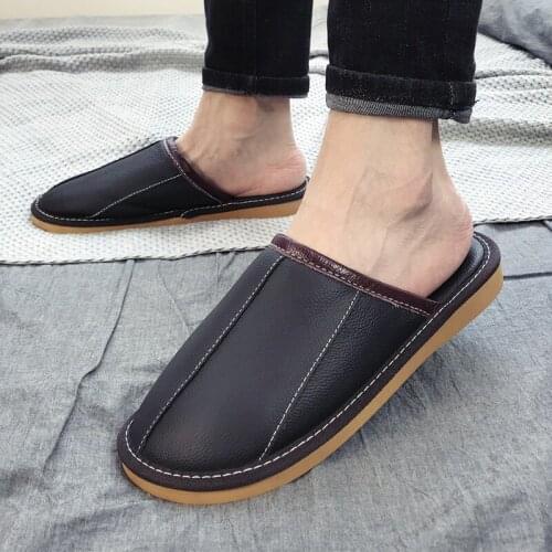 Winter Leather Slippers Couples Indoor House Slippers Warm and Comfortable Anti-Slip Home Shoes for Men and Women