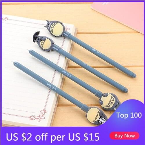 100 Pcs Korean Creative Neutral Pen Cartoon Dragon Cat Pen Cute Black Signature Pen Learning Stationery cute stationary