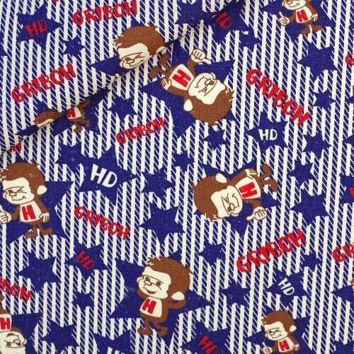 140cmx50cm Cotton Woven Fabric for patchwork, handmad, textile, cloth - Cartoon - stripe and monkey (Blue)
