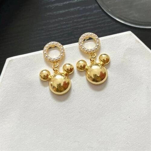 2021 New Gold Circle animal Mouse Mickey Pearl Dangle Earrings Simple Jewelry Valentine Charm Romantic Accessories Wholesale