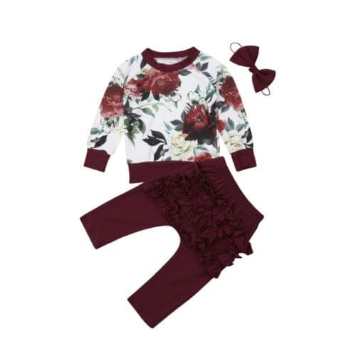 3PCS Pudcoco Newborn Baby Kid Girl Floral Long Sleeve Tops T-Shirt Pants Legging Outfits Cotton Children Clothing Set 0-24M