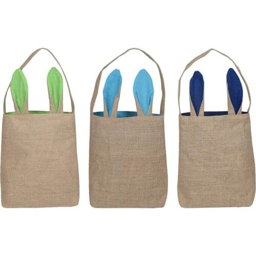 3 Pack Easter Bunny Bags Easter Bunny Baskets Jute Single Shoulder Burlap Bunny Ear Tote Bags for Kids Children Gifts