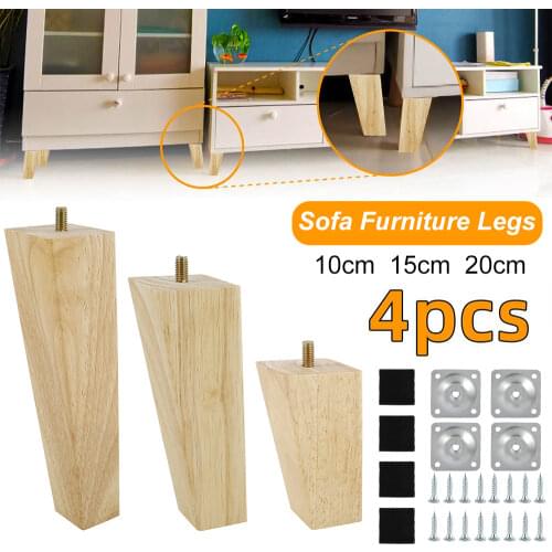 4Pcs Height 10/15/20cm Wood Furniture Legs Angled Square Tapered Legs Sofa Bed Cabinet Table Chair Replacement Feet Sloping Feet