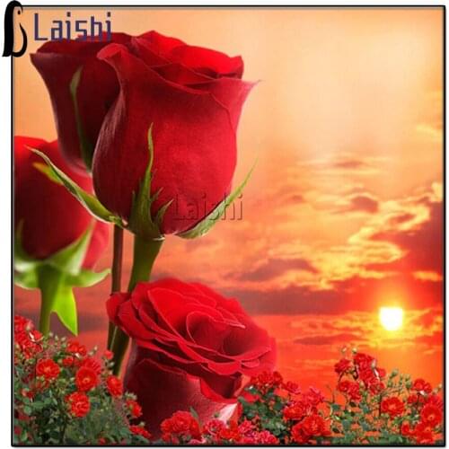 Full round square Diamond Painting New Flower Rose 5D Diy Diamond Embroidery Sale Sunset Rhinestones Mosaic Decor For Home