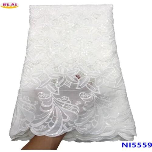 White African Lace Fabric 2021 High Quality Lace Milk Silk Cord Lace Fabric With Sequin Lace Appliques For Wedding 5 NI5559-2