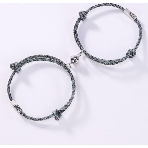 2Pcs/Lot 925 Sterling Silver A Pair Lovers Bangle Women Men Lover Rope Magnet Simple bracelet Jewelry Accessorie