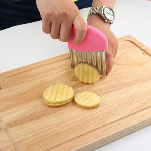 Household Potato slices Cutter Stainless Steel Wavy Knife French Fry Chip Cutter Kitchen Vegetable Fruit Slicer Cutting Tools