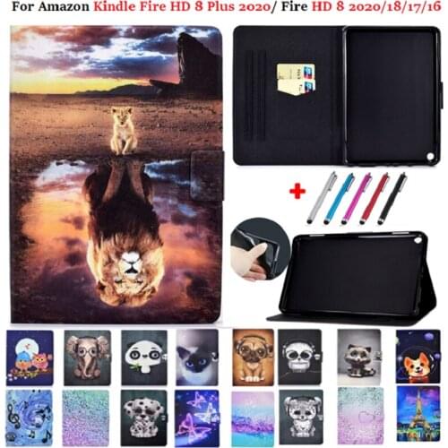 Tablet Case For Amazon Kindle Fire HD 8 2020 HD8 2016 2017 2018 Cover Wallet Shell For Kindle Fire HD8 Plus Case 2020 Etui 8.0