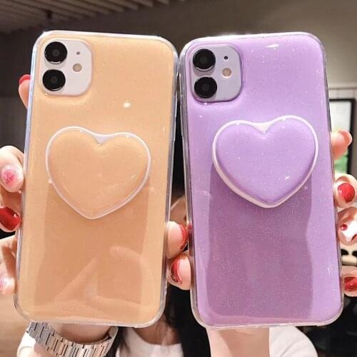 Candy Color Stand Holder Phone Case For iPhone 12 11 13 Pro Max XR XS Max 6s 7 8 Plus 12Mini Bling Glitter Clear TPU Back Cover