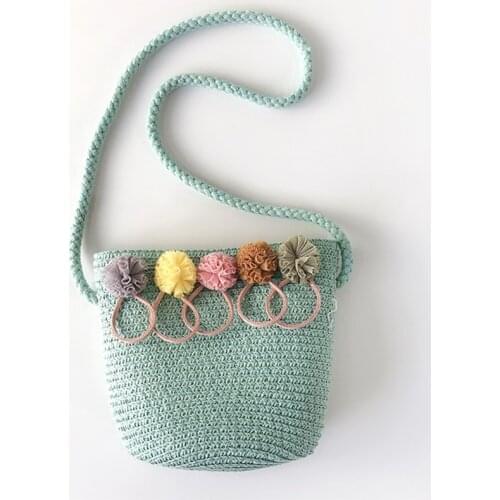 Children Weaving Bag Kids Crossbody Mini Shoulder Bag Messenger Handbags Girls Summer Straw Beach Bag Handmade Floral Bag