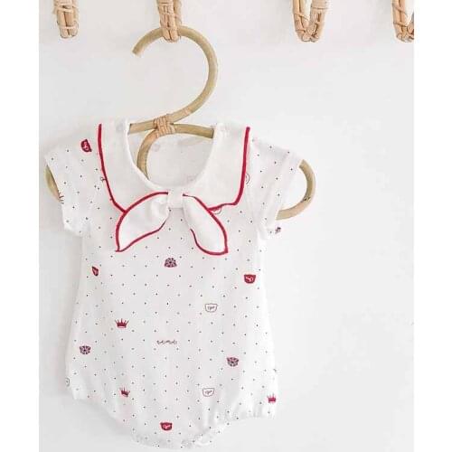 Baby Newborn Infant Bodysuit Cute Baby Girls Jumpsuits Cotton Infant Girl One Piece Polka Dot Crown Print Bow Tie Rompers