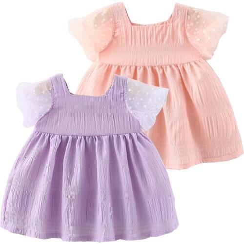 Puff Sleeve Purple Baby Girls Dress Cotton Blend Summer Beautiful Toddler Casual Outfits Kids Clothes