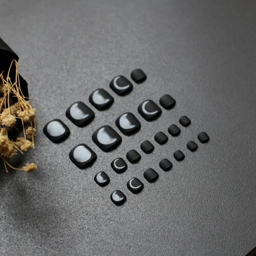 24pcs personality Photography Matte Fake Toenails black Punk wind False white Toenails Artificial False Toes with Stickers