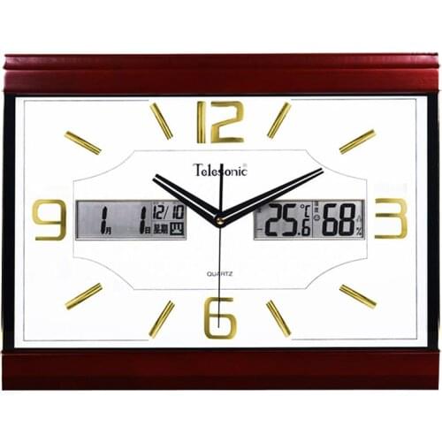 Chinese Minimalist Wall Clock Modern Silent Temperature Square Digital Wall Clock Wooden Quartz Calendar Klok Decorative WB50WC