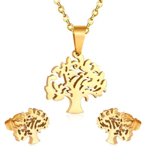 LUXUKISSKIDS Women Christmas Tree Necklace Earrings Set Fashion Jewelry Gold/Steel Color Wedding/Engagement Jewelry Sets Gift