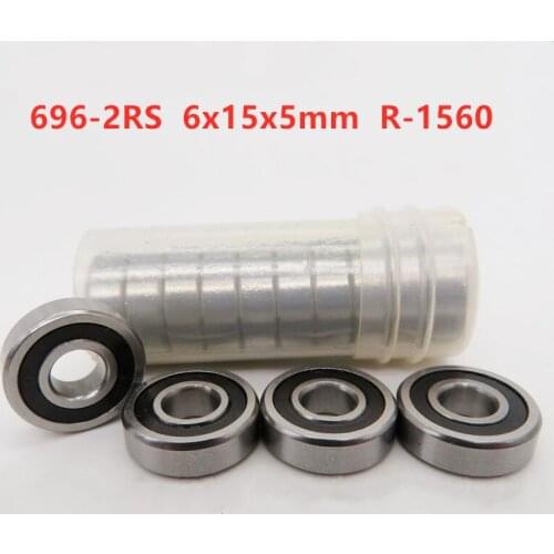 50pcs miniature ball bearings 696-2RS 6*15*5 mm R-1560 rubber seal deep groove ball bearing 696RS 6mmx15mmx5mm