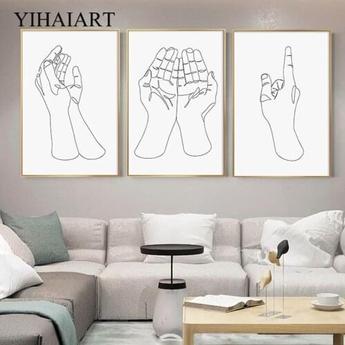 Prayer Allah Islamic Hand Canvas Poster Abstract Line Drawing Wall Print Painting Simplicity Picture Modern Living Room Decor