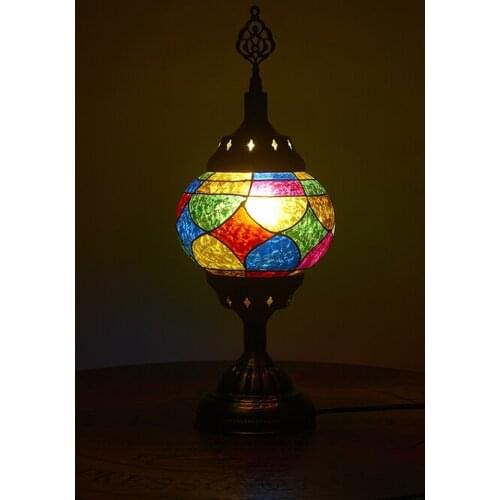 Table Lamp Vintage Romantic Turkish Mosaic Desk Decorative Lights Handmade Stained Glass Bedroom Nightstand Art LED Night Light
