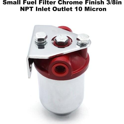 Small Fuel Filter Chrome Finish 3/8in NPT Inlet Outlet 10 Micron Car Accessories