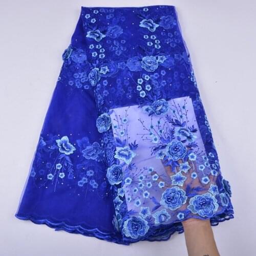 Nigerian Lace Fabric For Wedding African French Lace Fabric High Quality 3D Lace Royal Blue Applique Swiss Lace Fabric 1233