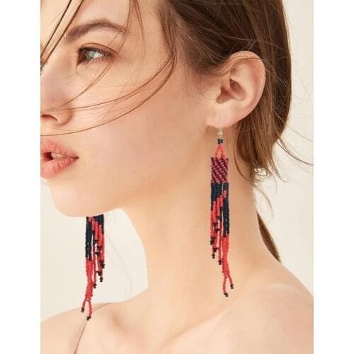 2021 New Fashion Multicolor Optional Gold-plated Resin Beaded Long Tassel Pendant Earrings Retro Ethnic Temperament Long Pendant