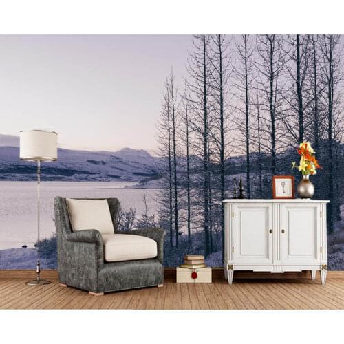 Papel de parede Winter River Snow Trees nature photo 3d wallpaper murals,living room TV sofa wall bedroom wall papers home decor