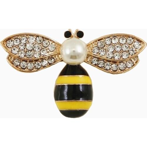 OneckOha Enameled Yellow Bee Brooches Simulated Pearl Rhinestone Animal Pin Garment Accessories Birthday Gift