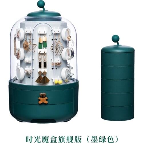 360 Rotating Jewelry Organizer Cosmetic Storage Box Transparent Makeup Organizer Earring Necklace Desktop Organizer