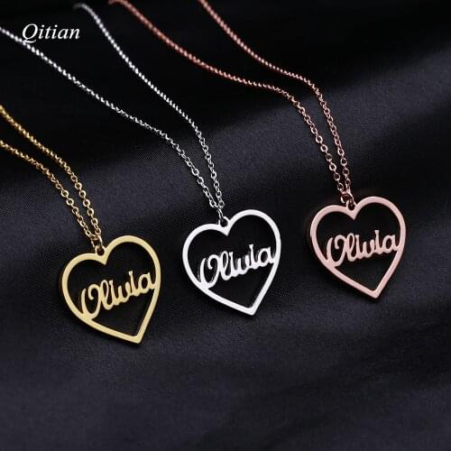 Personalized Heart Necklace Stainless Steel Customized Nameplate Necklaces For Birthday Gift Gold Stainless Steel Jewelry